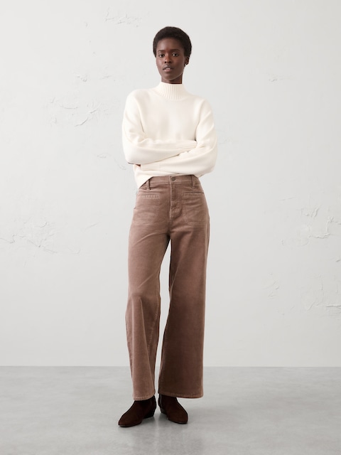 Wide-Leg High-Rise Corduroy Patch Pocket Pant