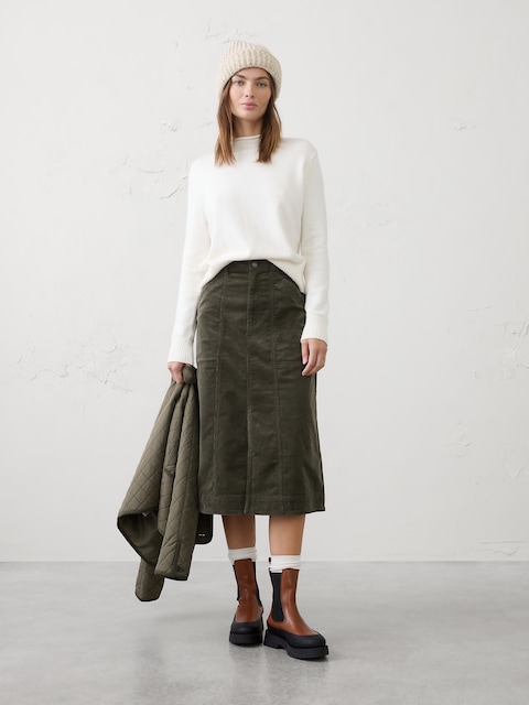 Seamed Corduroy Midi Skirt