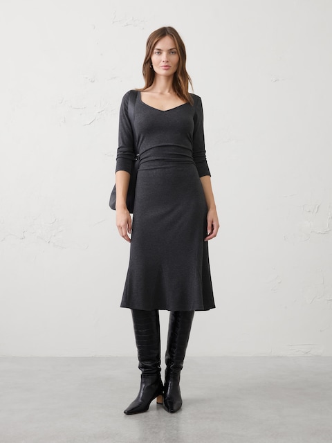 Cozy Rib Shirred Midi Dress