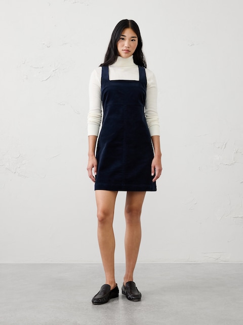 Corduroy Empire Square-Neck Mini Dress