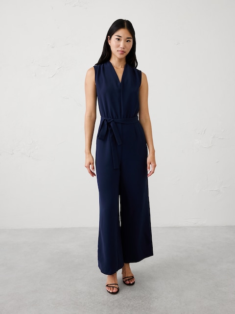 V-Neck Belted Jumpsuit