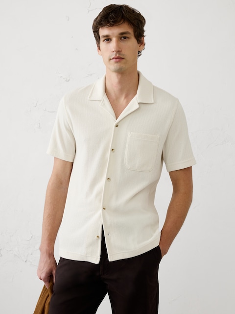 Standard-Fit Knit Herringbone Shirt