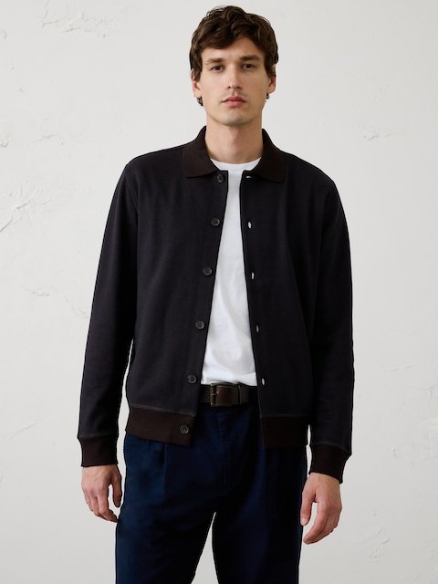 Herringbone Knit Polo Cardigan