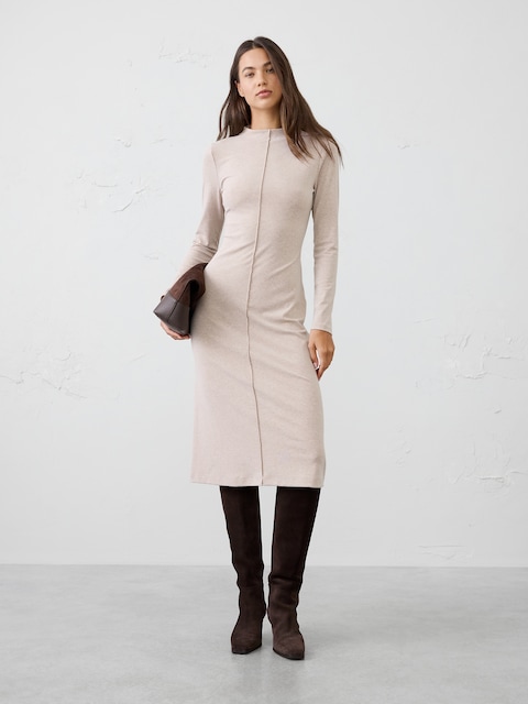 Cozy Ribbed Knit Midi Dress