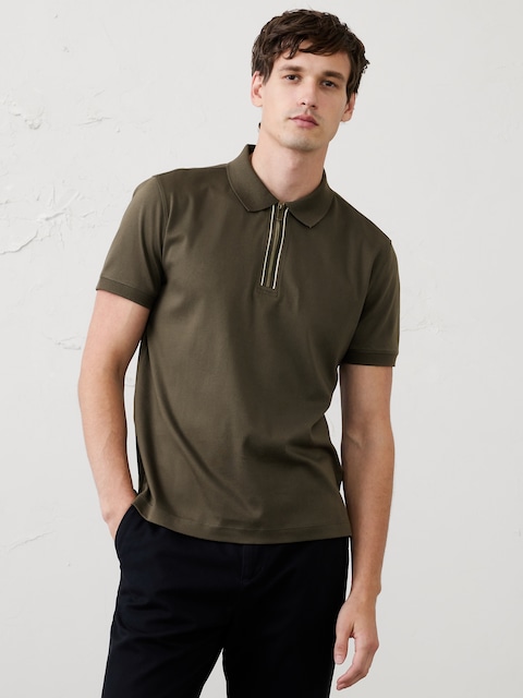 Standard-Fit Luxe Touch Zip Polo