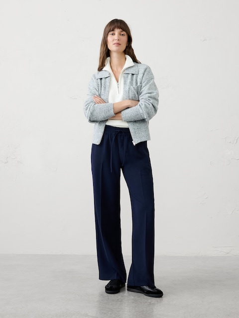 Wide-Leg Mid-Rise Pull-On Crepe Pant