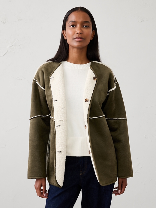 Reversible Vegan Suede Sherpa Jacket | Banana Republic Factory