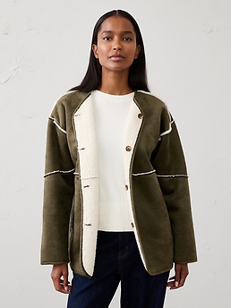Reversible Vegan Suede Sherpa Jacket | Banana Republic Factory