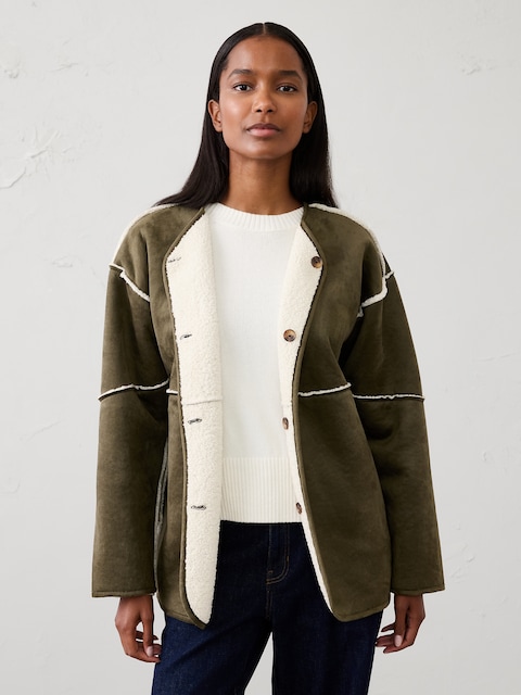Reversible Vegan Suede Sherpa Jacket