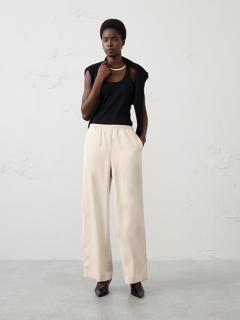 Wide-Leg High-Rise Pull-On Satin Pant