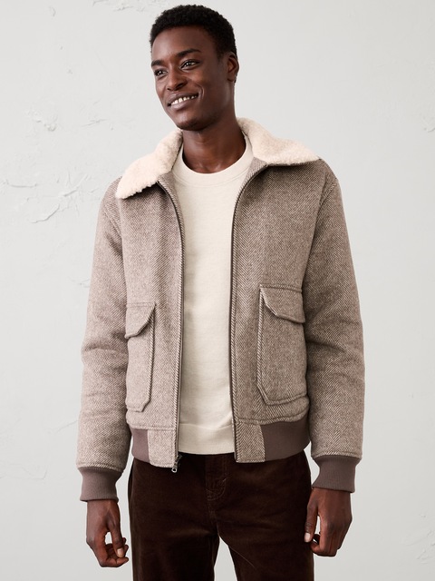 Wool-Blend Patterned Bomber