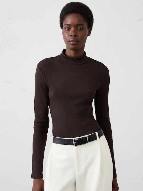 Ribbed Mock-Neck Top